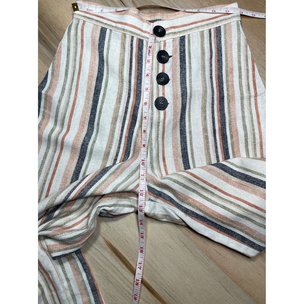 Stradivarius Linen Blend Striped Wide Leg Culotte Pants High Waist Size 4 - Picture 9 of 13